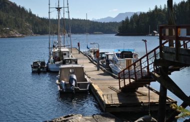 A sloping dock leads to the government dock on Cortes Island, BC