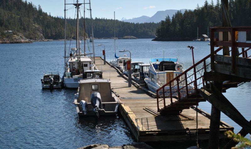 A sloping dock leads to the government dock on Cortes Island, BC