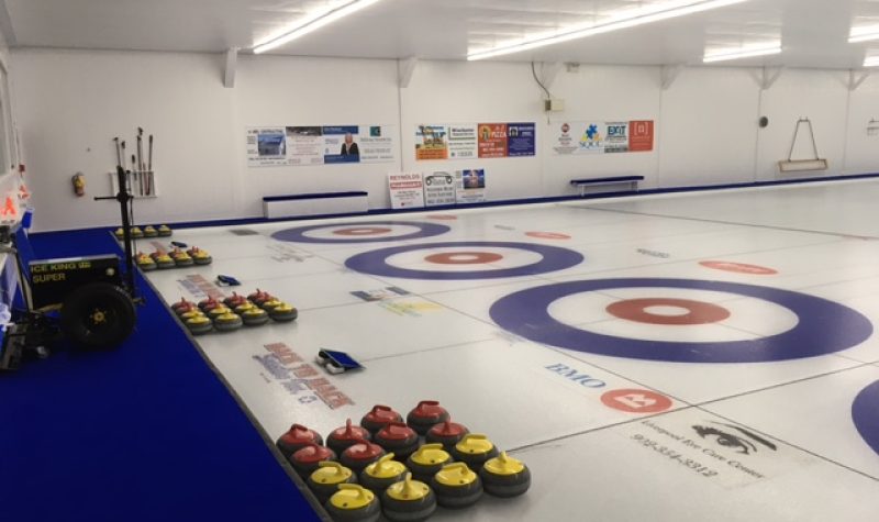 A curling rink ice surface