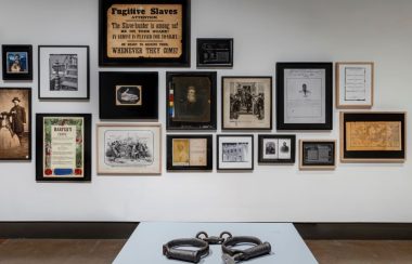 Deanna Bowen, Black Drones in the Hive. Installation view, Kitchener-Waterloo Art Gallery, 2020. Photo Toni Hafkenscheid.