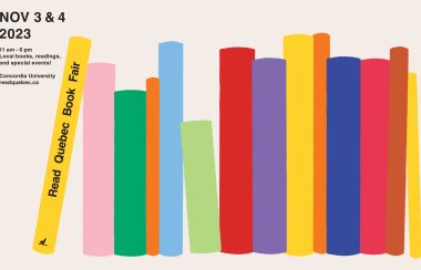 A poster for the Read Quebec Book Fair shows a bunch of book spines in different colours.