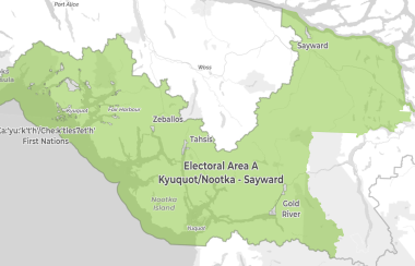 Map depicting Electoral A of the Strathcona Regional District.