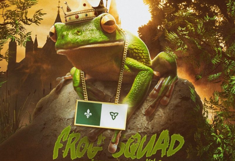 Affiche de l'album ou on vois un crapaud a genoux avec le drapeau du Québec autour du cou. (Photo: Leon 'fa Du Fond)