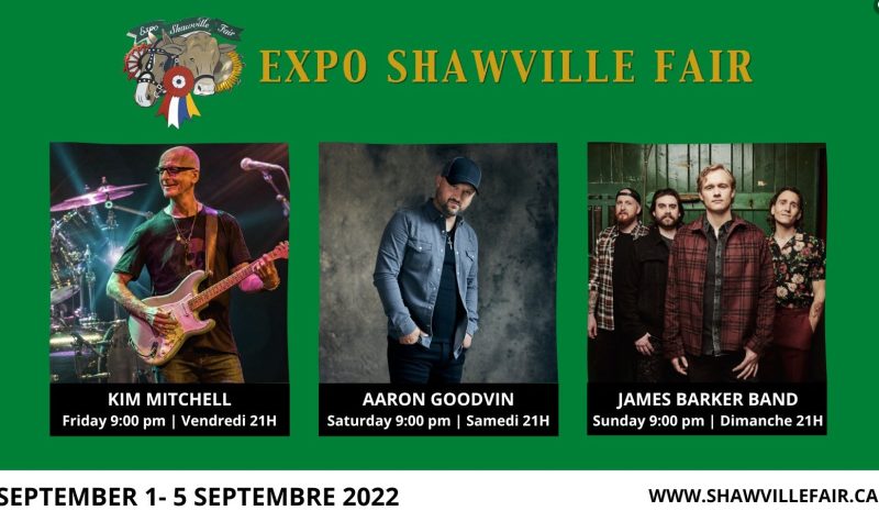 The entertainment lineup for the 2022 Shawville Fair, featuring three pictures of the acts.