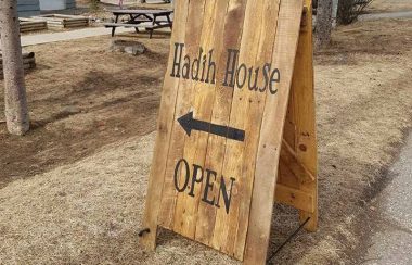 Hadih House sandwich board, says OPEN