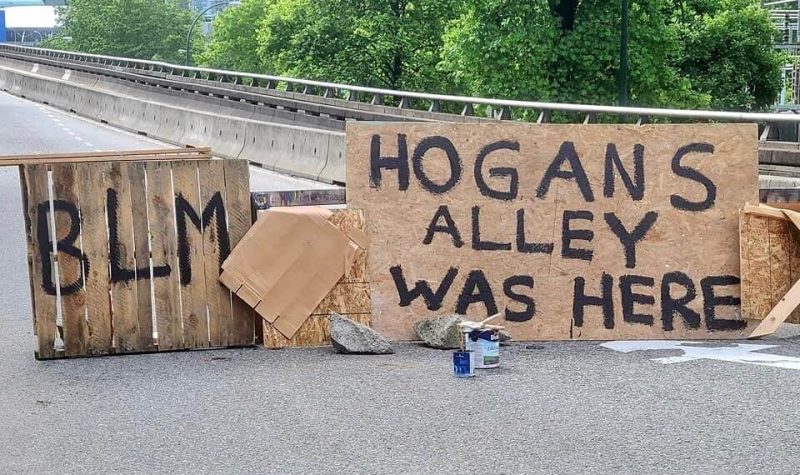 A photo of Black Lives Matter protest signs on Georgia viaduct