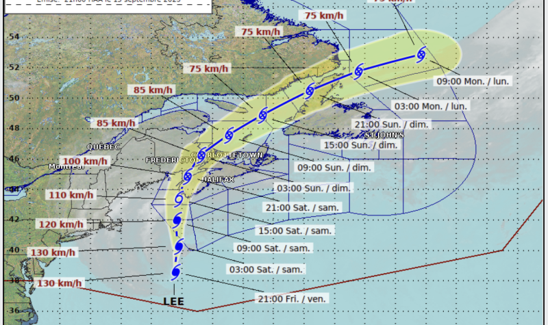 A weather map shows Hurricane Lee Tracking from Environment Canada