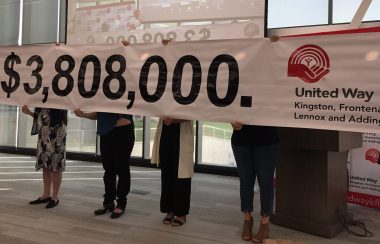 United Way of Kingston, Frontenac, Lennox & Addington reveal their 2022 campaign goal at St. Lawrence College. Photo by: Karim Mosna