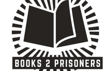 The black and white Books 2 Prisoners logo featuring a graphic of an open book