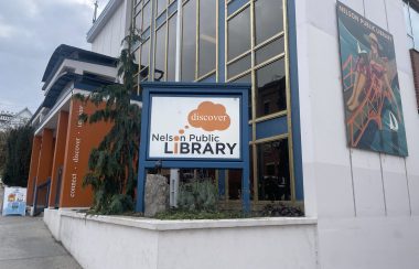 Large building with a sign in front saying Nelson Public Library.