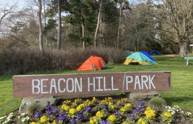 Selon la maire de Victoria, le camping permanent dans les parcs de la ville sera de nouveau interdit à partir du 30 avril 2021. Photo : Mélinda Trochu.