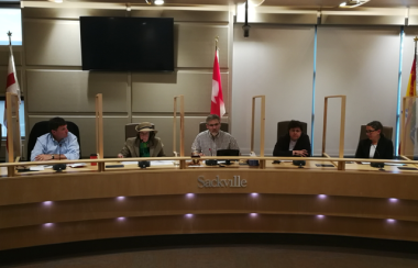 Five people sitting around a council table