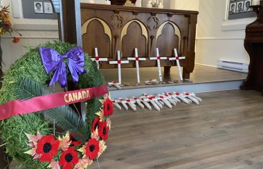 A photo of crosses which were laid in honour of the fallen solders who did not return from war - Magdalen Islands