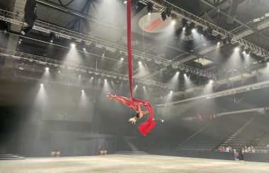 Anastasia performing aerial acts as a teaser to the big performance on Sunday.