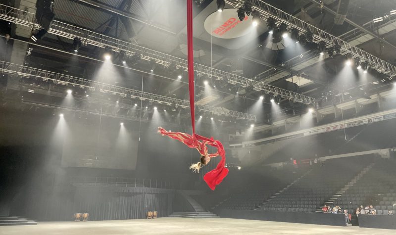 Anastasia performing aerial acts as a teaser to the big performance on Sunday.
