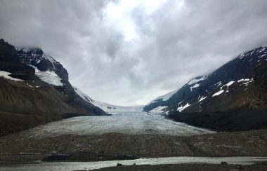 Photo of a receding glacier in the Columbia Ice Fields of Alberta.