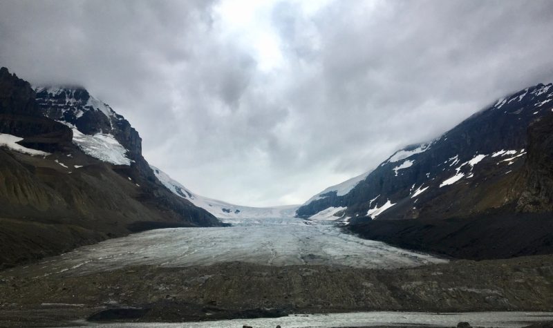 Photo of a receding glacier in the Columbia Ice Fields of Alberta.