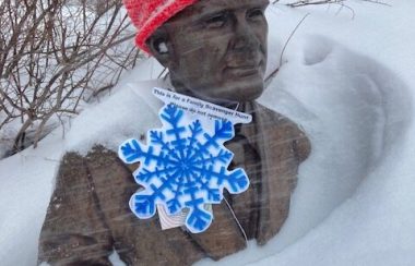 Today’s the last day to locate the snowflakes in Sackville’s winter scavenger hunt. We’re amazed this one didn’t get buried on Saturday along with the rest of George Stanley. Photo: Carol Cooke