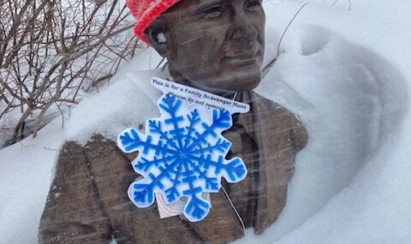 Today’s the last day to locate the snowflakes in Sackville’s winter scavenger hunt. We’re amazed this one didn’t get buried on Saturday along with the rest of George Stanley. Photo: Carol Cooke