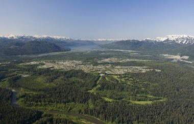 An aerial view of the village of Kitimat