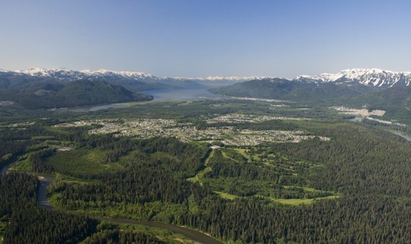 An aerial view of the village of Kitimat