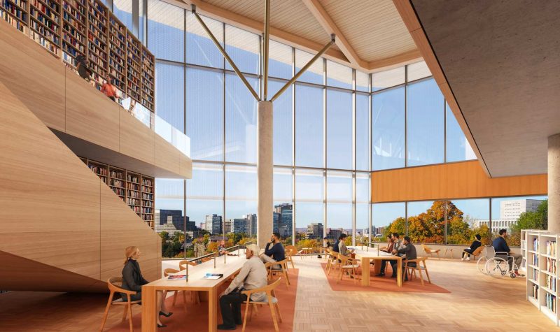 Image en 3D de la salle de lecture de la future bibliothèque publique d'Ottawa