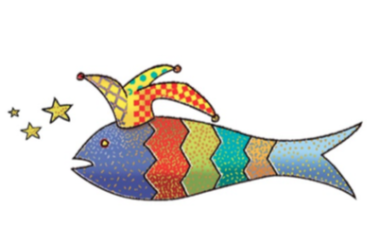 The Liverpool International Theatre festival logo showing a graphic of a multicoloured fish wearing a jester hat