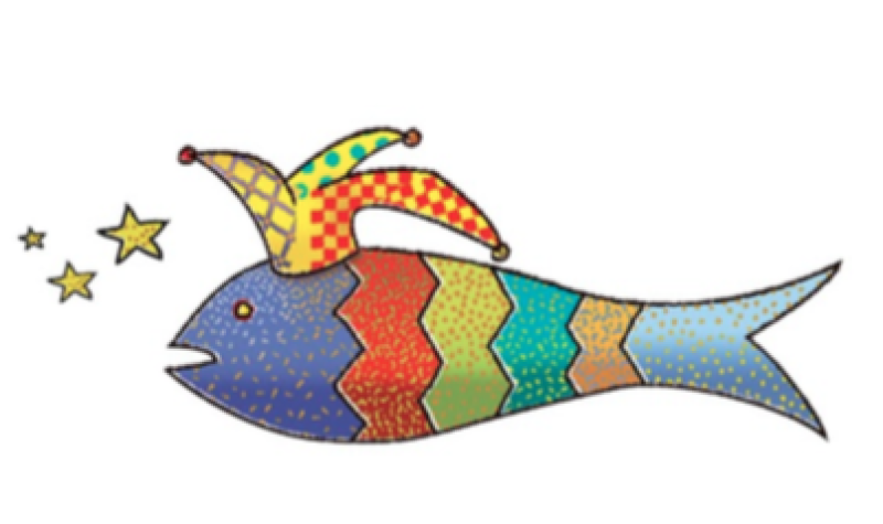 The Liverpool International Theatre festival logo showing a graphic of a multicoloured fish wearing a jester hat