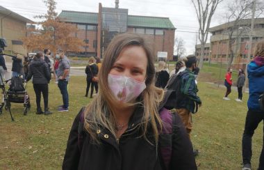 Dr. Lisa Dawn Hamilton at a protest over Mount Allison’s handling of sexual violence on campus. November 12, 2020. Photo: Erica Butler