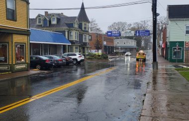 View down a rainy mainstreet