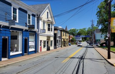 Looking down the main street of a small town