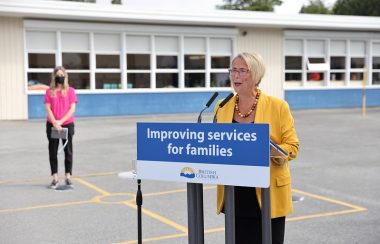 A photo of Minister Judy Darcy announces additional funding for mental health programs for school districts in British Columbia