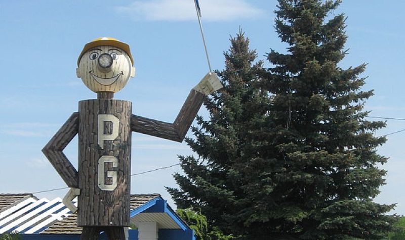 Mr. PG, the unofficial mascot of Prince George. A man made of logs.