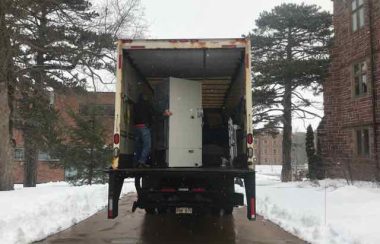 Two -80-degree freezers were picked up on the Mount Allison University campus by the Government of New Brunswick earlier this month. The University is loaning two -80-degree lab freezers, usually used for research purposes, to the province for vaccine storage over the coming months. Photo: Mount Allison