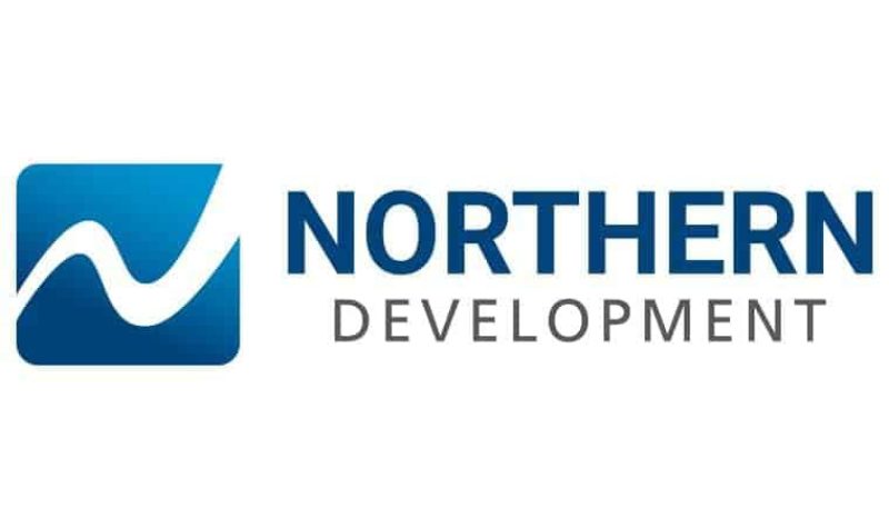 The white and navy blue Northern Development Logo with the company name and a small blue box with a white wave through it on the left.
