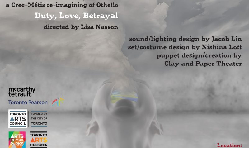 Advertisment for play Otihew on a gray cloudly background and the outline of person exhaling smoke