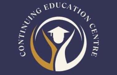 The logo of the Pontiac Continuing Education Centre, with a white graduate logo on a blue background.
