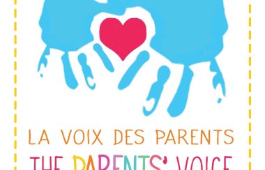 The logo of the Shawville Parent's Voice, featuring blue hands and a red heart.