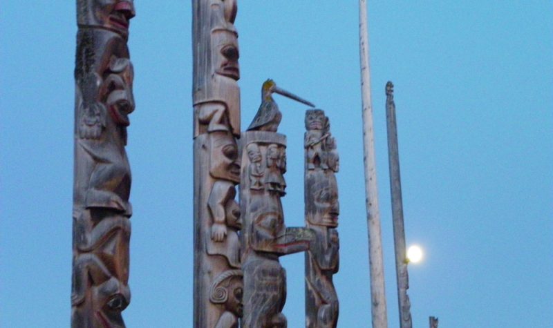 Historic totem pols in Gitanyow. Source: Gitanyow Hereditary Chiefs.