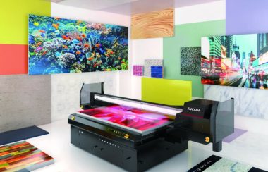 Ricoh printer in colourful, futuristic room