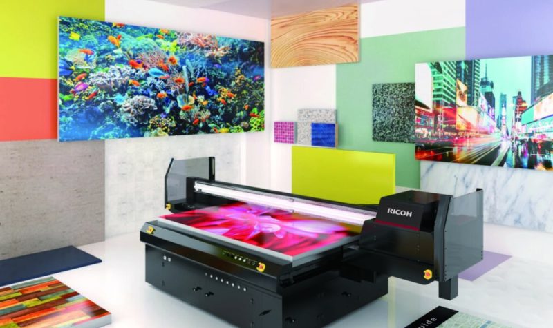 Ricoh printer in colourful, futuristic room