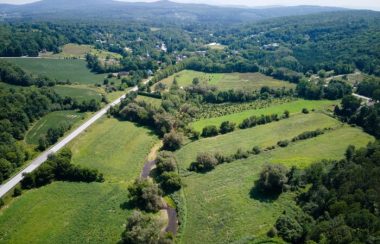 An overhead shot of the river in Frelighsburg that Nature Conservancy of Canada plans to rejuvenate.