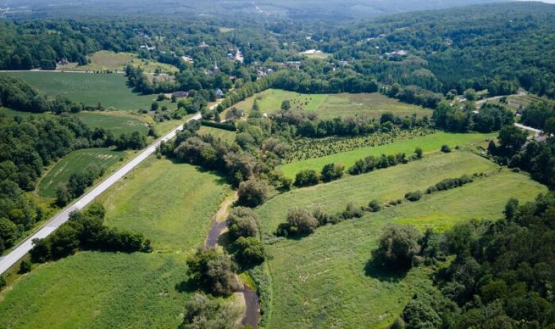 An overhead shot of the river in Frelighsburg that Nature Conservancy of Canada plans to rejuvenate.