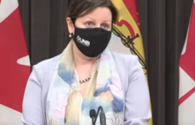 Chief Medical Officer of Health for New Brunswick, Jennifer Russell, speaking at a COVID-19 briefing on February 8, 2021