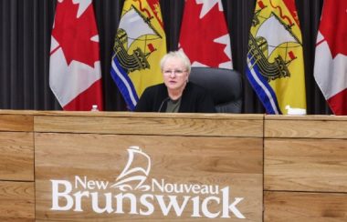 Minister Dorothy Shephard sits behind a podium and speaks.