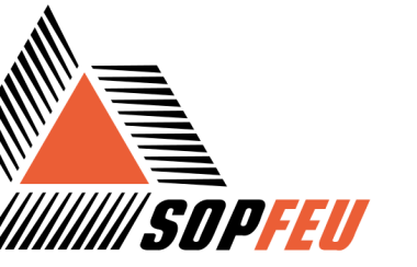 The logo of Quebec's forest fire fighting agency, SOPFEU, in orange and black