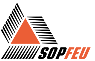 The logo of SOPFEU, featuring a large orange triangle.