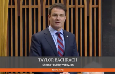 MP Bachrach speaking in Parliament about rail safety and the transportation of dangerous goods in his Northwest BC riding. Source: CPAC