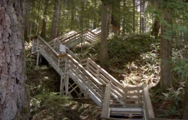A photo of a staircase in the Elks Falls region of B.C. Explore next door