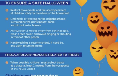 A pamphlet stating the instructions to follow to ensure a safe halloween in Quebec.